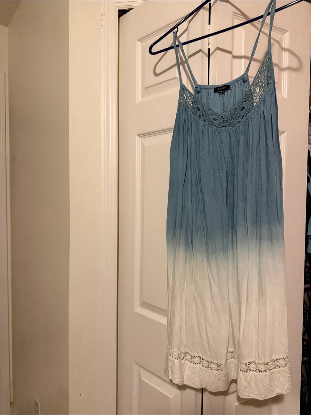 Raviya Blue-to-White Ombre Lace-Trim Mini Dress